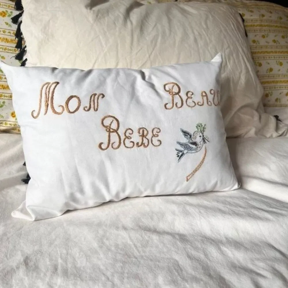 Hand embroidered French style heirloom baby Nursery pillow‎ brand new home decor